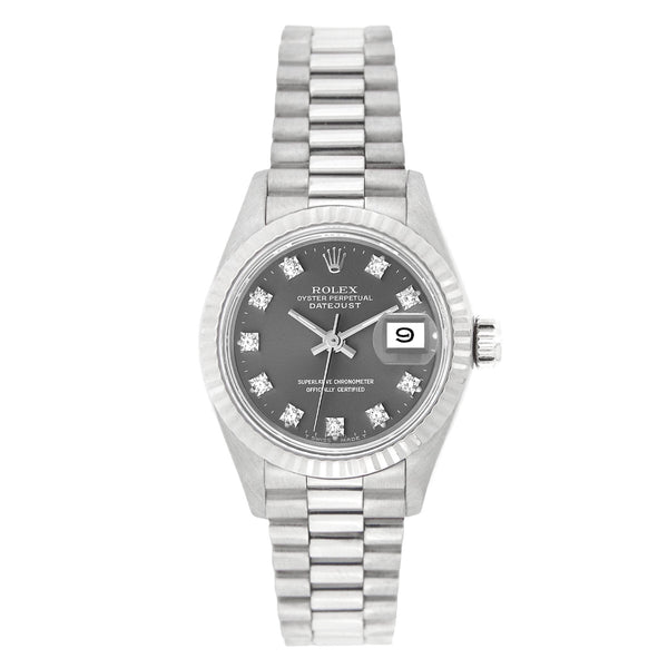 Lady Datejust 26mm White Gold Factory Grey Diamond Dial 1988 - 69179