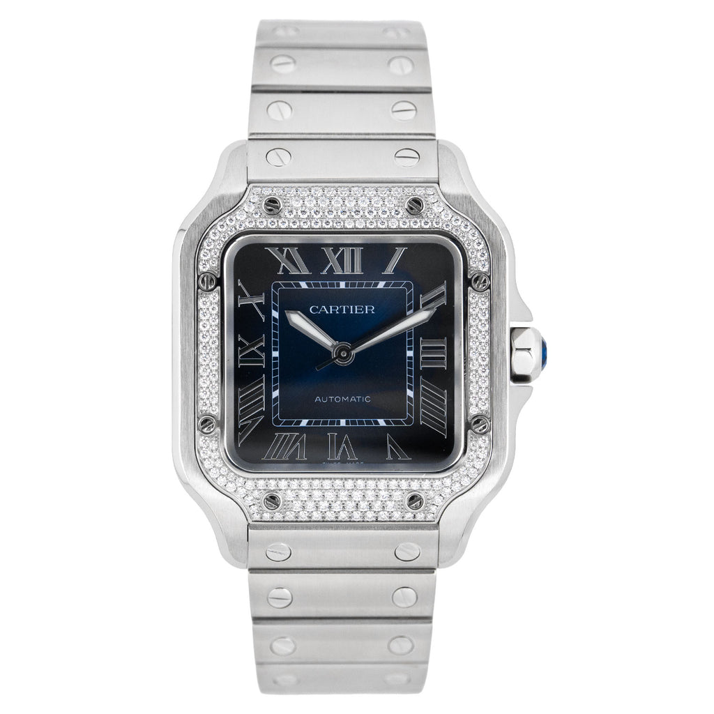Santos de Cartier Blue Dial Diamond Bezel - W4SA0006