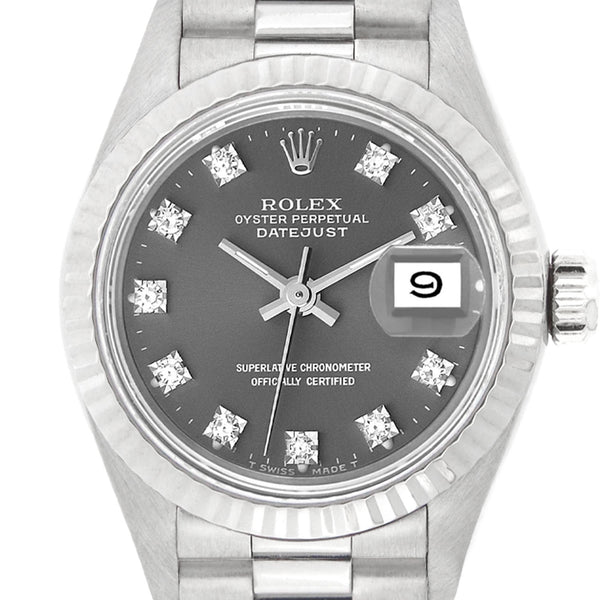 Lady Datejust 26mm White Gold Factory Grey Diamond Dial 1988 - 69179