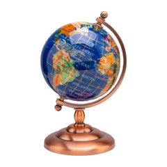 Gemstone globe with oceans made of lapis lazuli on a stand