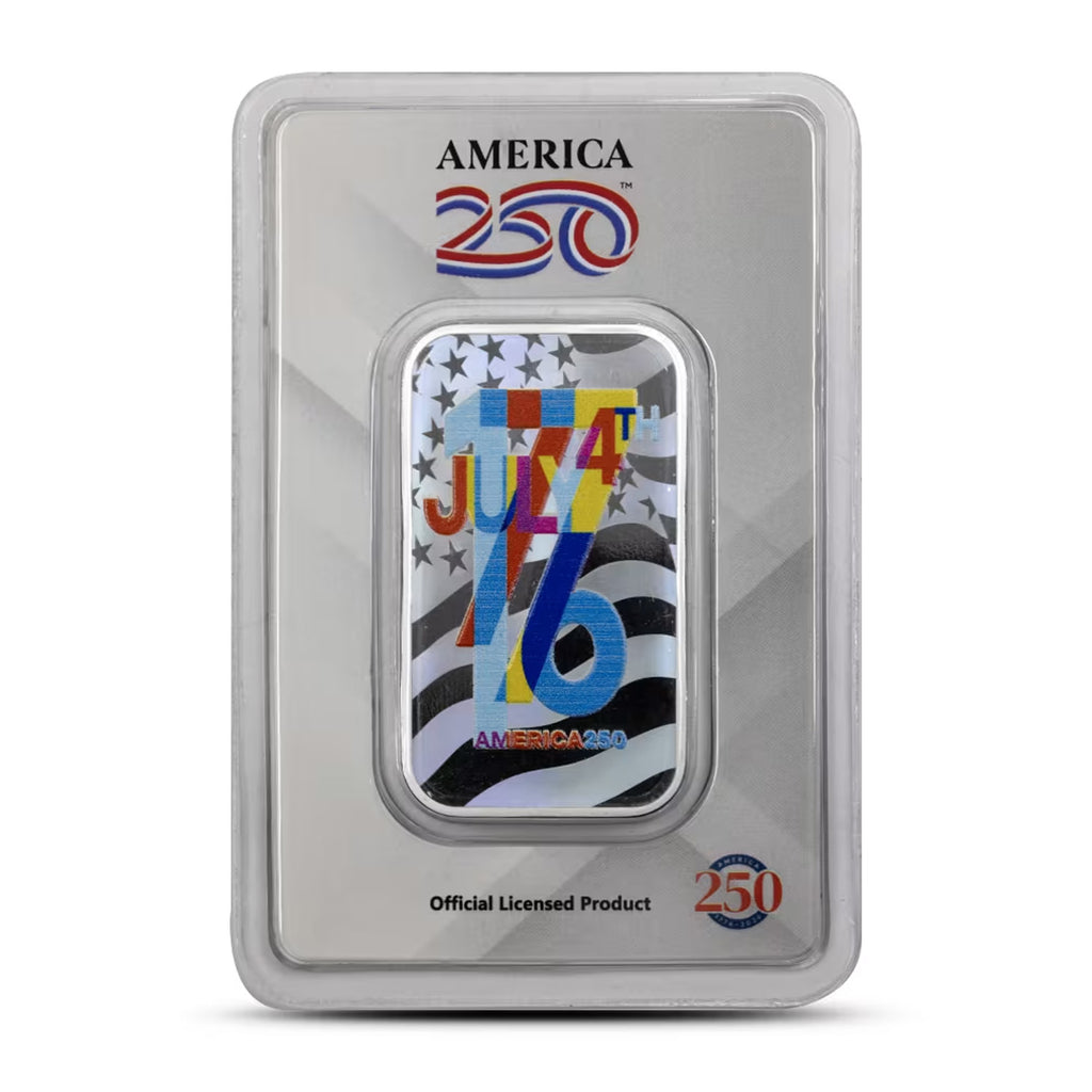 1 Unze Silberbarren July 4, 1776 .999 Ag coloriert (einseitig) America250