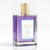 Acqua Alpes 2558 Eau de Parfum – Flakon in Seitenansicht, violettes Glas mit Alpen-Etikett