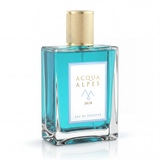 Acqua Alpes 2828 Eau de Toilette – Flakon in Seitenansicht, türkises Glas mit schwerem Boden