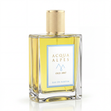 Acqua Alpes Oud 3007 Eau de Parfum – Flakon in Seitenansicht, gelbes Glas mit Alpen-Etikett