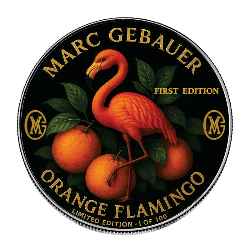 Colorized orange Flamingo over Silver Eagles